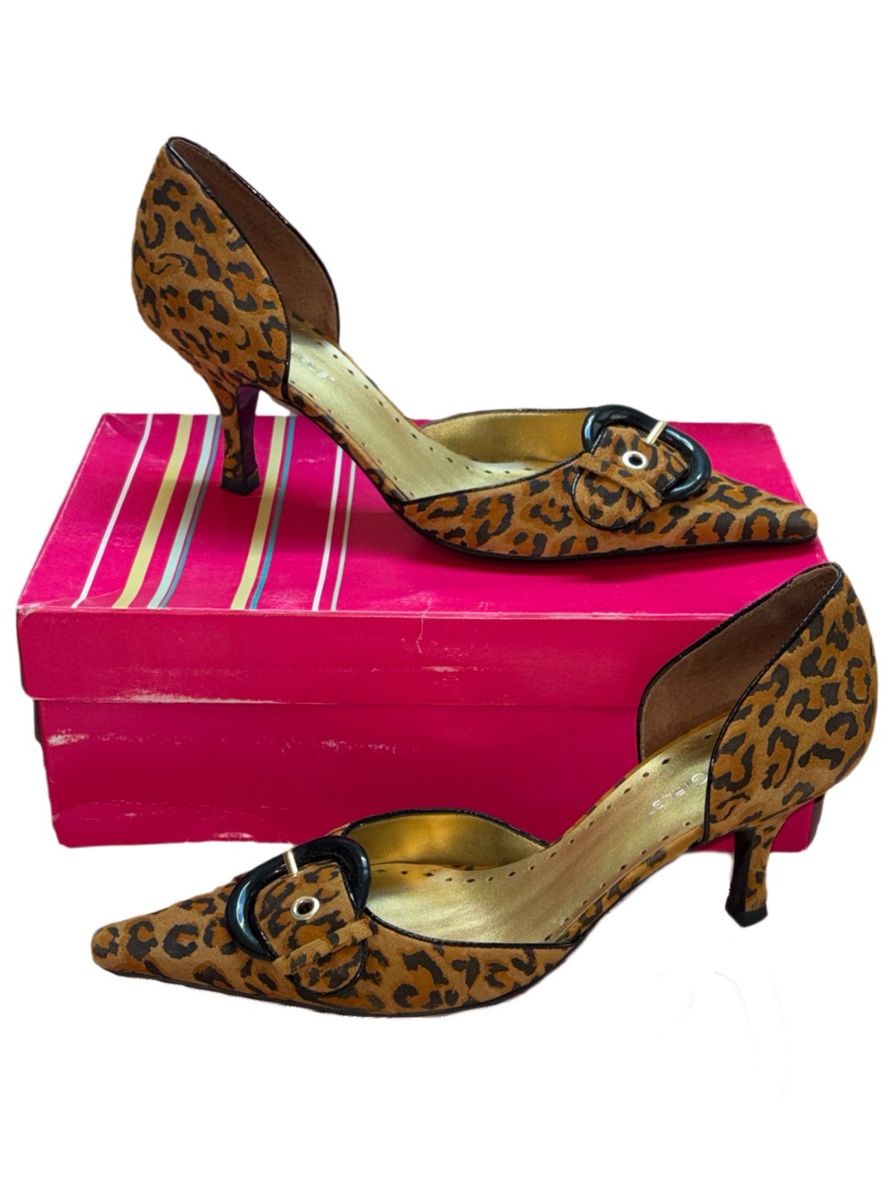 BCBGirls Leopard Print d'Orsay Kitten Heels MILOS Biscotti/Mahogany Women's 8.5